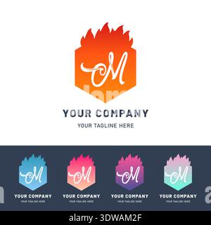 Modern Last M Fire Logo, può essere utilizzato per progetti aziendali, presentazioni o qualsiasi altro design adatto. Illustrazione Vettoriale