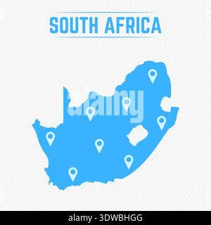 Mappa semplice del Sudafrica con icone mappa, può essere utilizzata per progetti aziendali, progetti di presentazione o qualsiasi altro progetto adatto. Illustrazione Vettoriale