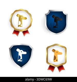Il badge e la raccolta di etichette astratte per giraffe piatte possono essere utilizzati per progetti aziendali, progetti di presentazione o qualsiasi altro progetto adatto. Illustrazione Vettoriale