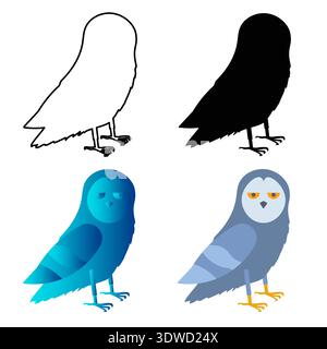 Illustrazione astratta della silhouette di uccello del gufo piatto, può essere utilizzata per progetti aziendali, progetti di presentazione o qualsiasi altro progetto adatto. Illustrazione Vettoriale