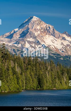 Vista panoramica sul lago Lost con Mount Hood sullo sfondo, Oregon, Stati Uniti Foto Stock