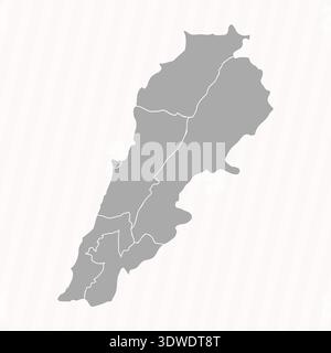 Mappa dettagliata del Libano con stati e città, può essere utilizzata per progetti aziendali, progetti di presentazione o qualsiasi altro progetto adatto. Illustrazione Vettoriale
