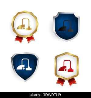 Il badge e la raccolta di etichette per aspirapolvere astratto possono essere utilizzati per progetti aziendali, presentazioni o qualsiasi altro design adatto. Illustrazione Vettoriale