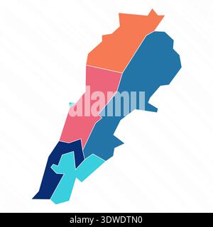 Mappa multicolore del Libano con province, può essere utilizzata per progetti aziendali, progetti di presentazione o qualsiasi altro progetto adatto. Illustrazione Vettoriale