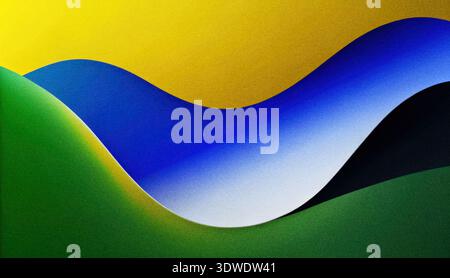 Le colorate forme ondulate si fondono perfettamente, mostrando vivaci tonalità di verde, blu, bianco e giallo. Questo design accattivante forma un vi armonioso e rilassante Foto Stock