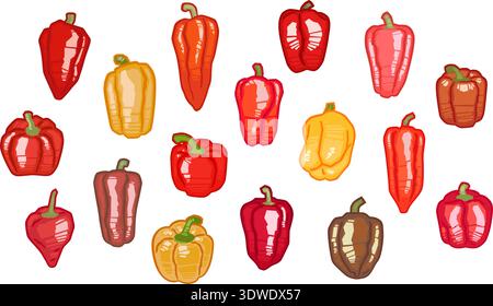 Illustrazione di vari peperoni dolci. Illustrazione Vettoriale