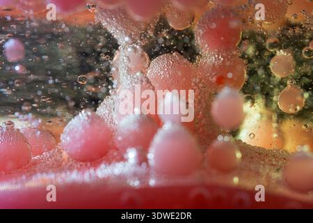 Un'accattivante immagine astratta con composizioni artistiche di delicate bolle in colori vivaci. Le ripetizioni e le variazioni intricate creano un me Foto Stock