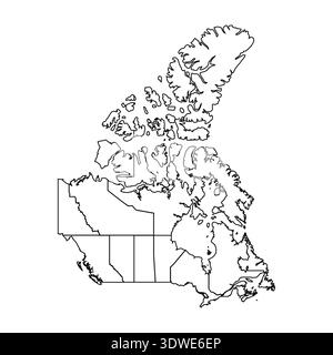 Mappa di schizzo del Canada con Stati e città, può essere utilizzata per progetti aziendali, progetti di presentazione o qualsiasi altro progetto adatto. Illustrazione Vettoriale