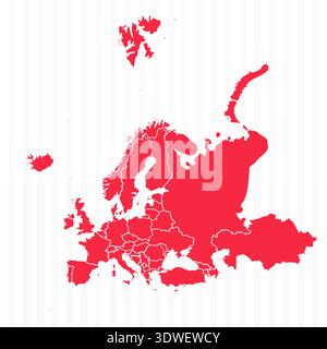 Mappa degli stati dell'Europa con confini dettagliati, può essere utilizzata per progetti aziendali, progetti di presentazione o qualsiasi altro progetto adatto. Illustrazione Vettoriale