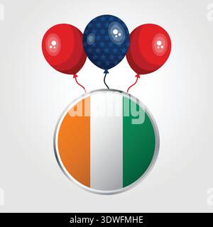 Celebrazione della bandiera nazionale della Costa d'Avorio con palloncini Illustrazione Vettoriale