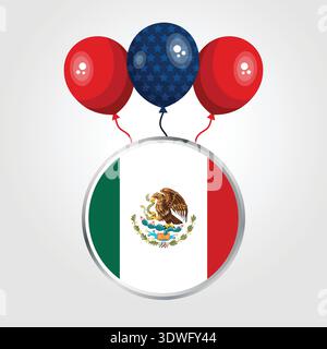 Celebrazione della bandiera nazionale del Messico con palloncini Illustrazione Vettoriale