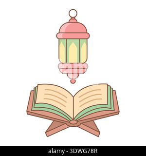 Libro del Sacro Corano e illustrazione vettoriale della Lanterna Islamica Illustrazione Vettoriale