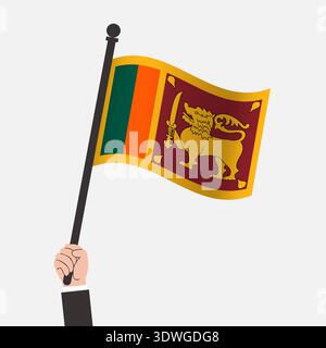 Mano che tiene la bandiera ondulata dello Sri Lanka Illustrazione Vettoriale