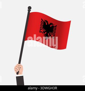 Mano che tiene la bandiera albanese Illustrazione Vettoriale