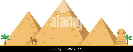 Le piramidi di Giza al Cairo, in Egitto, isolate su sfondo bianco, illustrazione vettoriale. Serie di monumenti e luoghi di interesse Illustrazione Vettoriale