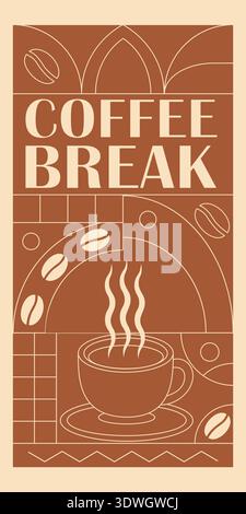 Collezione di banner geometrici a tema caffè. Illustrazione del caffè disegnata a mano. Sfondo linea geometrica astratta. Icone del caffè, con forme semplici per Illustrazione Vettoriale