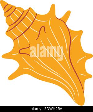 Conchiglia arancione brillante in stile piatto isolata. Illustrazione vettoriale marina perfetta per estate, spiaggia, design nautico, decorazioni costiere, materiali didattici a tema oceano. Illustrazione vettoriale Illustrazione Vettoriale
