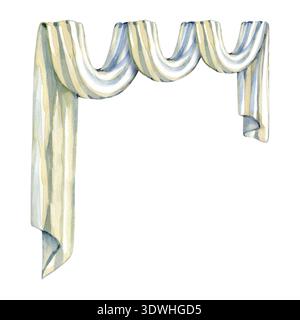 Sofisticata illustrazione ad acquerello di un telo in tessuto a coda lunga con triple pieghe. Tessuto avorio dipinto a mano con ombre realistiche, ideale per Foto Stock
