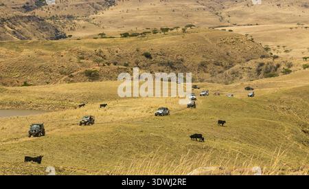 Harrismith, Sud Africa - 02 Ottobre 2015: 4x4 percorso di montagna di formazione del conducente a Camp Jeep nel Drakensberg Foto Stock