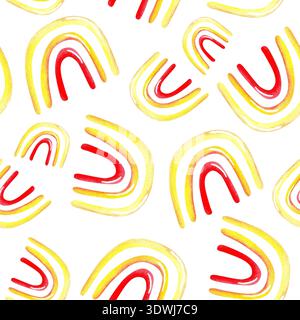 Motivo senza cuciture di vivaci archi astratti rossi e gialli su sfondo bianco che creano un design dinamico e colorato contemporaneo Foto Stock