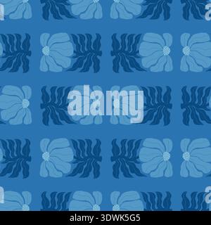 Motivo floreale senza cuciture. Floreale astratto fiore blu tono su tono, ispirato alla texture denim in un'elegante hippie retrò. Monoch contemporaneo Illustrazione Vettoriale