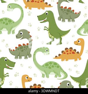 Schema senza cuciture di vari dinosauri cartoni animati Illustrazione Vettoriale