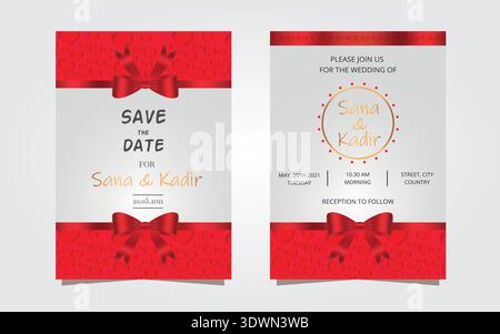 Invito al matrimonio rosso Design moderno, design vettoriale modificabile, può essere utilizzato per il design aziendale o di presentazione. Illustrazione Vettoriale