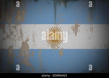 Argentina - Weathered Flag on Old Wall with Peeling Paint and Rust Foto Stock