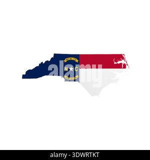Poster della mappa delle bandiere del North Carolina. Opere d'arte con decorazioni a muro dello stato DEGLI STATI UNITI. Arte digitale patriottica stampabile. Illustrazione vettoriale dettagliata Illustrazione Vettoriale