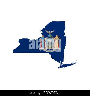 Poster della mappa della bandiera di New York. Opere d'arte con decorazioni a muro dello stato DEGLI STATI UNITI. Arte digitale patriottica stampabile. Illustrazione vettoriale dettagliata Illustrazione Vettoriale