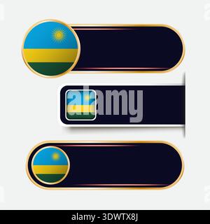 Il set di banner a bandiera del Ruanda lucido, design modificabile tramite vettore, può essere utilizzato per la progettazione aziendale o di presentazioni. Illustrazione Vettoriale