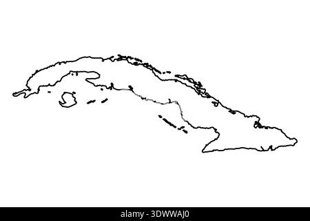 Black Outline Sketch Map of Cuba Country, design vettoriale modificabile, può essere utilizzato per il design aziendale o di presentazione. Illustrazione Vettoriale