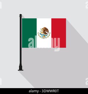 Palo con bandiera rettangolare Flat Mexico in colori ufficiali, design modificabile tramite vettore, può essere utilizzato per la progettazione aziendale o di presentazioni. Illustrazione Vettoriale