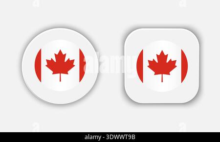 L'icona del pulsante bandiera nazionale arrotondata Canada, design modificabile tramite vettore, può essere utilizzata per la progettazione aziendale o di presentazioni. Illustrazione Vettoriale