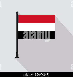 Palo con bandiera rettangolare Flat Yemen in colori ufficiali, design modificabile vettoriale, può essere utilizzato per la progettazione di presentazioni o aziendali. Illustrazione Vettoriale