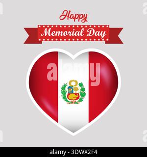 Happy Memorial Day Perù Flag Heart Banner, design vettoriale modificabile, può essere utilizzato per il design aziendale o di presentazione. Illustrazione Vettoriale