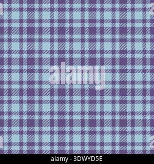 Trama di fondo intensa, semplice plaid in tessuto senza cuciture. Tessuto tartan vettoriale a scacchi sottili con tavolozza di colori viola e chiari. Illustrazione Vettoriale