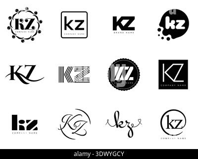 Modello aziendale del logo KZ. Logotipo lettera k e z. Imposta diverse lettere serif classiche e testo moderno in grassetto con elementi di design. Tipog font iniziale Illustrazione Vettoriale
