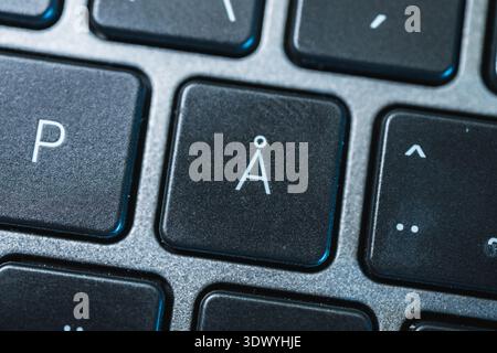 Primo piano del tasto della tastiera che mostra la lettera L sulla moderna tastiera nera del computer Foto Stock