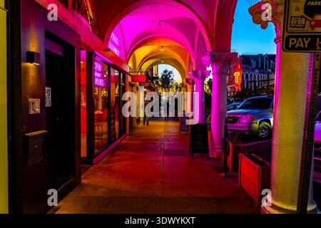 Los Angeles, CA, USA - 1 dicembre 2025: Atmosfera urbana luminosa del quartiere costiero della California di Venezia Foto Stock