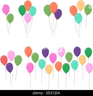 Palloncini luminosi. Collezione di palloncini a elio luccicanti per festeggiare, festeggiare il compleanno e festeggiare Illustrazione Vettoriale
