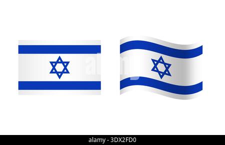 Illustrazione rettangolare e Wave Israel Flag, design modificabile dal vettore, può essere utilizzata per la progettazione aziendale o di presentazioni. Illustrazione Vettoriale