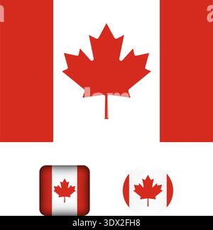 Canada Flag Flat Icons Collection, design vettoriale modificabile, può essere utilizzato per la progettazione aziendale o di presentazioni. Illustrazione Vettoriale