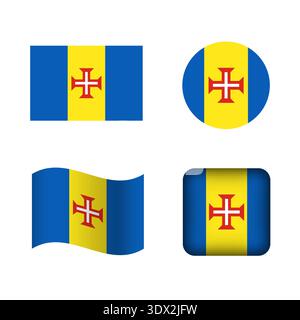 Il set di icone della bandiera nazionale Vector Madeira, design modificabile vettoriale, può essere utilizzato per la progettazione aziendale o di presentazioni. Illustrazione Vettoriale