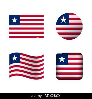Il set di icone della bandiera nazionale Vector Liberia, design modificabile vettoriale, può essere utilizzato per la progettazione aziendale o di presentazioni. Illustrazione Vettoriale