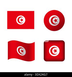 Il set di icone di bandiera nazionale Vector Tunisia, design modificabile vettoriale, può essere utilizzato per la progettazione di presentazioni o aziendali. Illustrazione Vettoriale