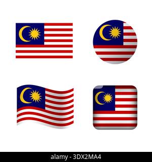 Il set di icone della bandiera nazionale della Malesia vettoriale, design modificabile vettoriale, può essere utilizzato per la progettazione aziendale o di presentazioni. Illustrazione Vettoriale
