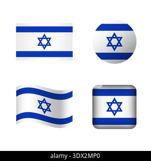 Il set di icone di bandiera nazionali Vector Israel, design modificabile vettoriale, può essere utilizzato per la progettazione aziendale o di presentazioni. Illustrazione Vettoriale