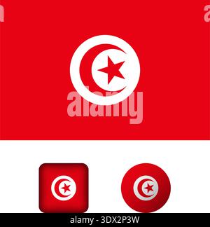 La raccolta di icone piatte con bandiera Tunisia, design modificabile tramite vettore, può essere utilizzata per la progettazione aziendale o di presentazioni. Illustrazione Vettoriale