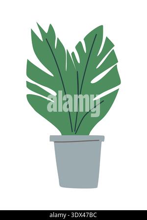 Pianta in vaso verde vivace con foglie lobate Illustrazione Vettoriale